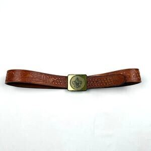 Vintage Boy Scouts Fleur-de-Lis Belt Embossed Leather Brass Buckle Men’s 34